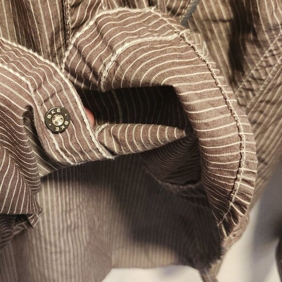 BKE Button-Up Shirt Men's M Athletic Fit Western Gray/White Striped Long‎ Sleeve - Picture 6 of 11